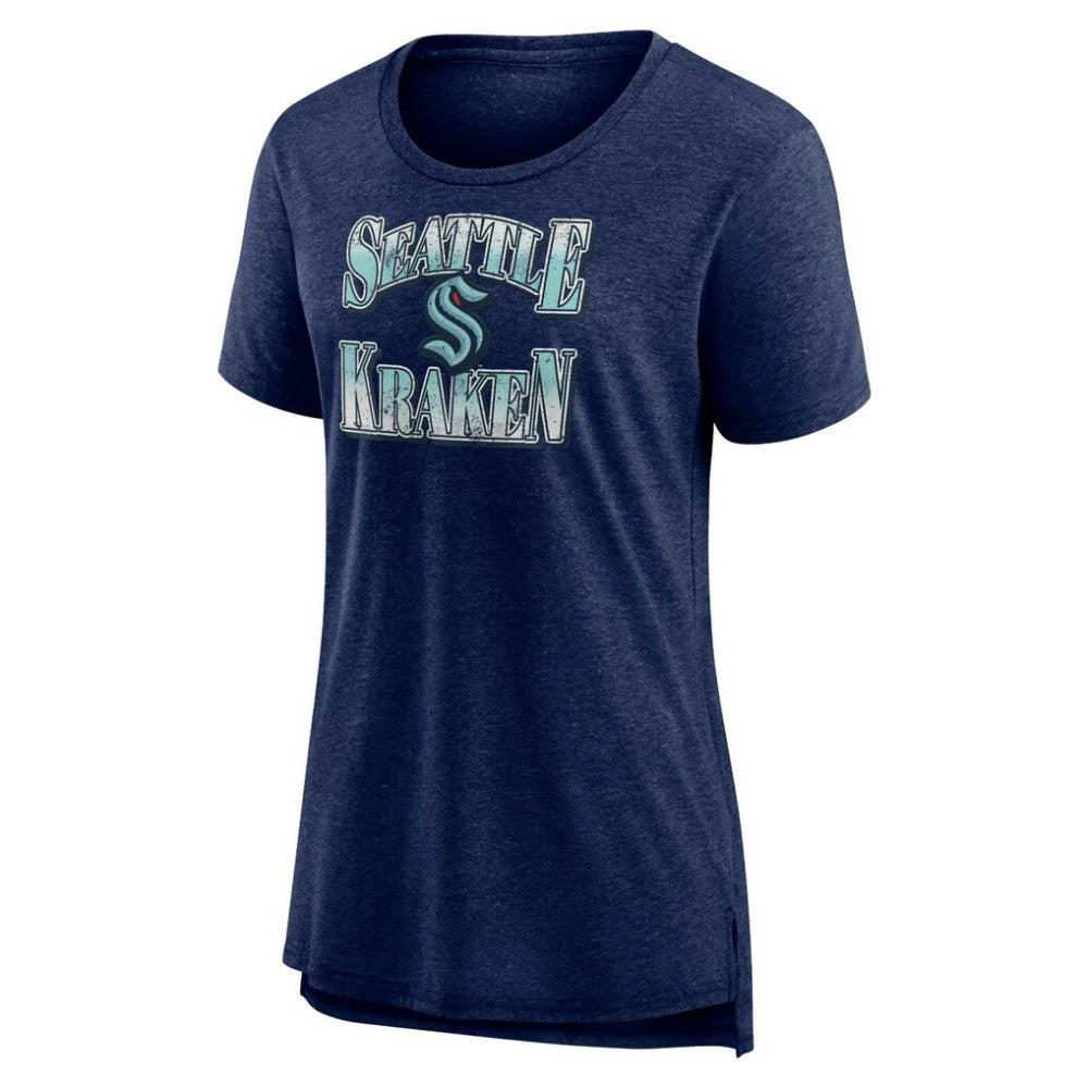 Seattle Kraken Women's Crash the Net Tri-Blend T-Shirt - Deep Sea Blue T-shirts