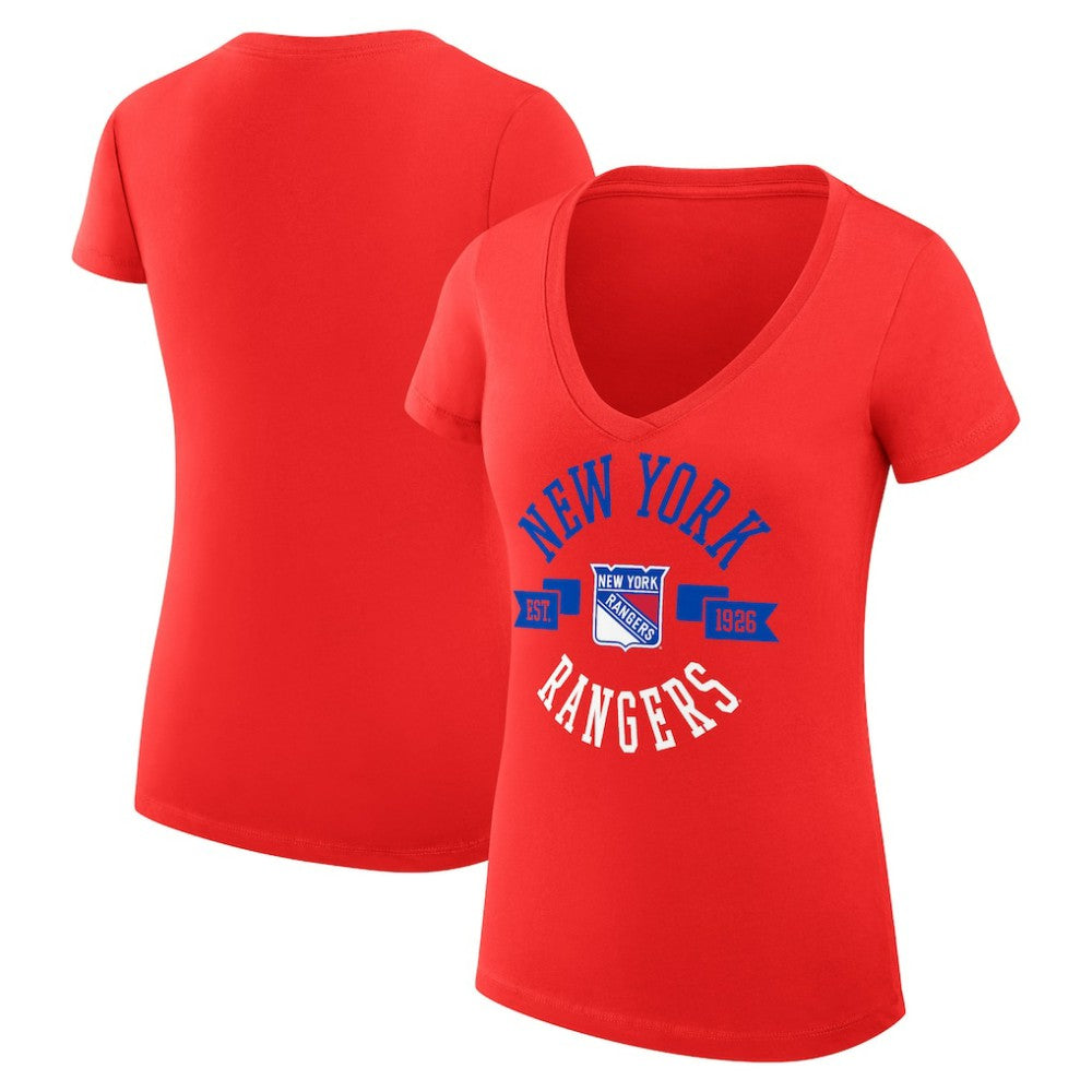 New York Rangers G-III 4Her by Carl Banks Women's Super-Slim Fit Lightweight City Graphic V-Neck T-Shirt - Red T-shirts