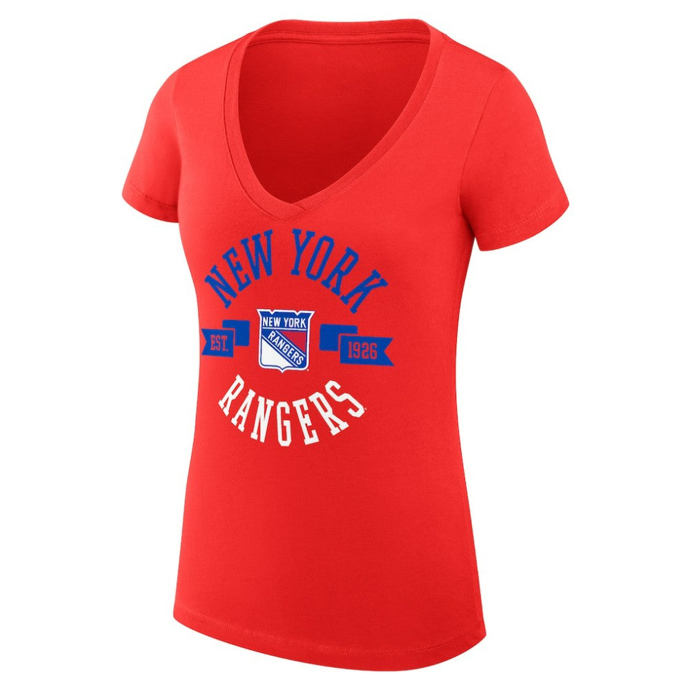 New York Rangers G-III 4Her by Carl Banks Women's Super-Slim Fit Lightweight City Graphic V-Neck T-Shirt - Red T-shirts