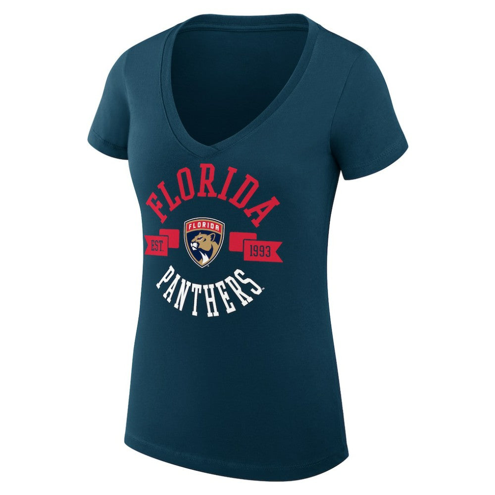 Florida Panthers G-III 4Her by Carl Banks Women's Super-Slim Fit Lightweight City Graphic V-Neck T-Shirt - Navy T-shirts