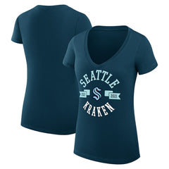 Seattle Kraken G-III 4Her by Carl Banks Women's Super-Slim Fit Lightweight City Graphic V-Neck T-Shirt - Navy T-shirts