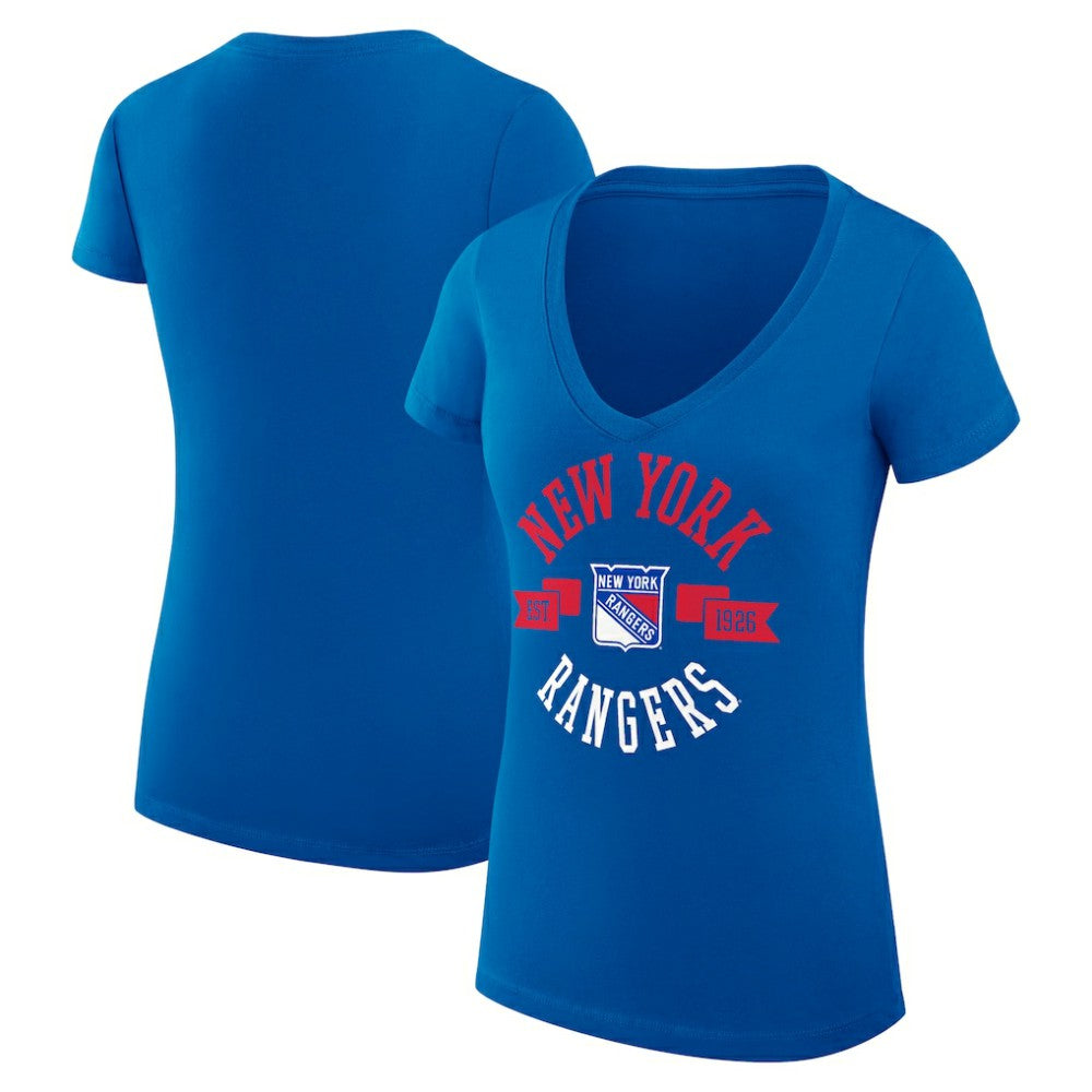 New York Rangers G-III 4Her by Carl Banks Women's Super-Slim Fit Lightweight City Graphic V-Neck T-Shirt - Royal T-shirts