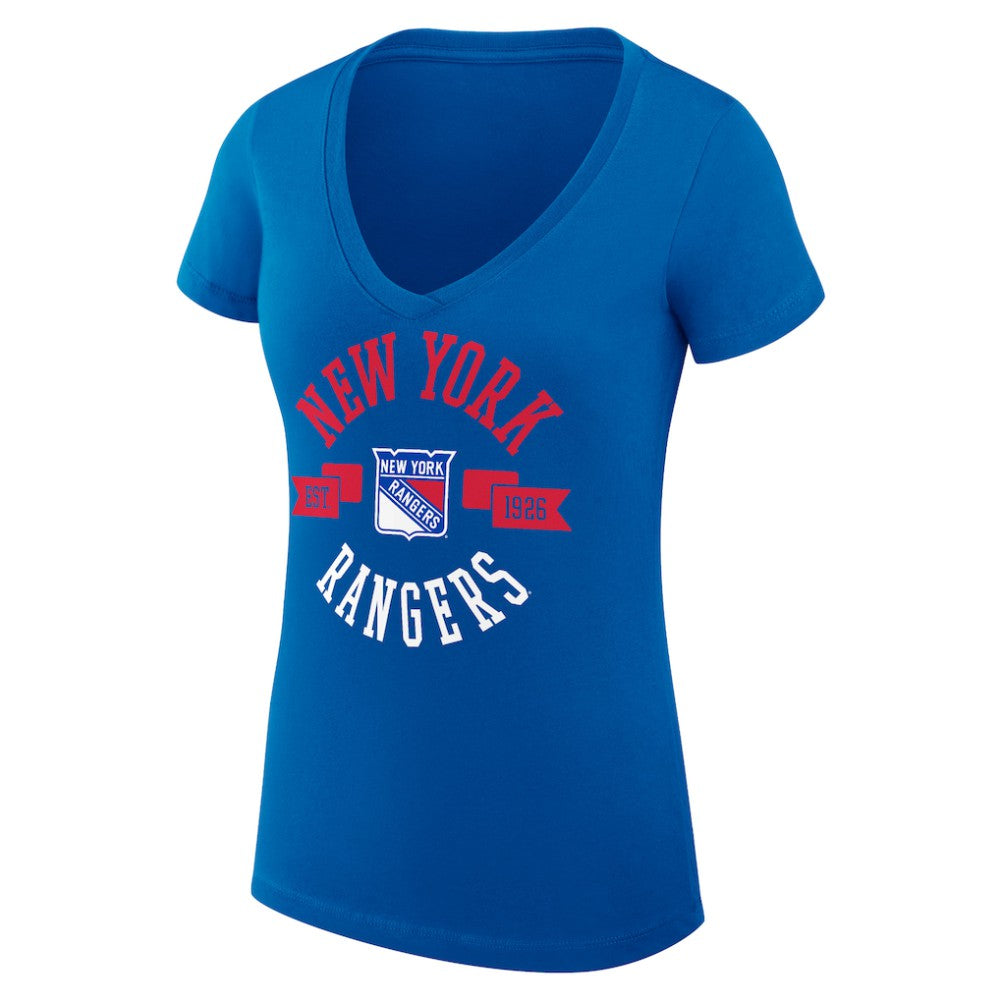 New York Rangers G-III 4Her by Carl Banks Women's Super-Slim Fit Lightweight City Graphic V-Neck T-Shirt - Royal T-shirts