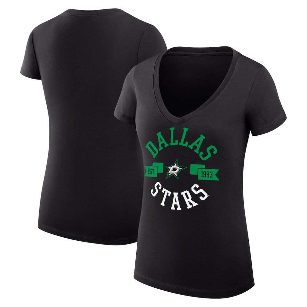 Dallas Stars G-III 4Her by Carl Banks Women's Super-Slim Fit Lightweight City Graphic V-Neck T-Shirt - Black T-shirts