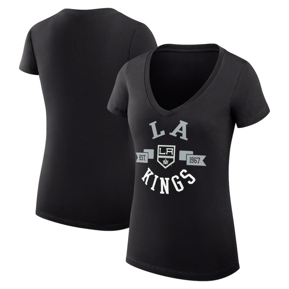 Los Angeles Kings G-III 4Her by Carl Banks Women's Super-Slim Fit Lightweight City Graphic V-Neck T-Shirt - Black T-shirts