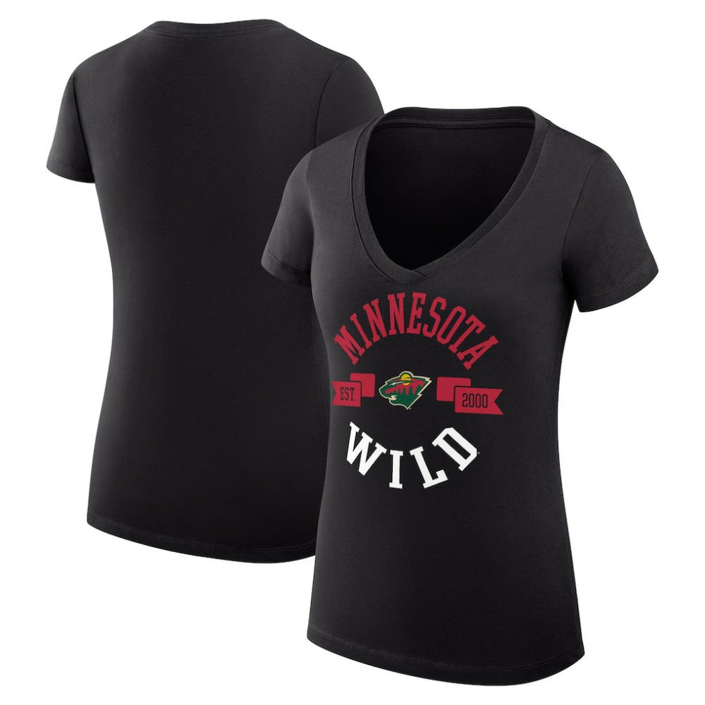 Minnesota Wild G-III 4Her by Carl Banks Women's Super-Slim Fit Lightweight City Graphic V-Neck T-Shirt - Black T-shirts