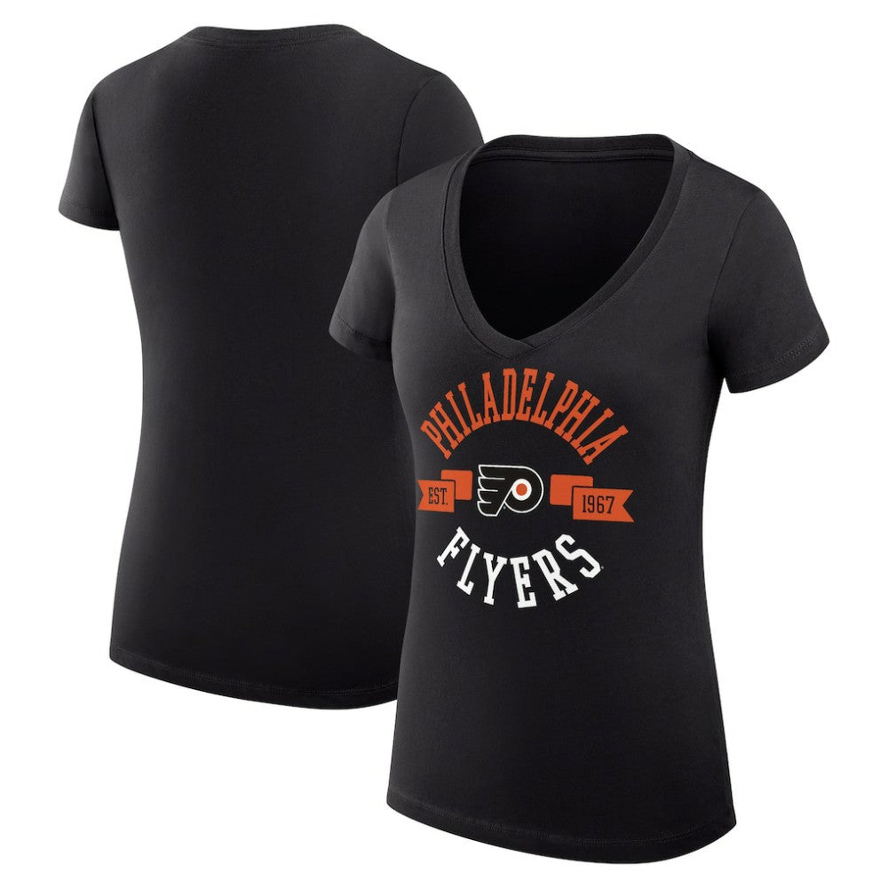 Philadelphia Flyers G-III 4Her by Carl Banks Women's Super-Slim Fit Lightweight City Graphic V-Neck T-Shirt - Black T-shirts