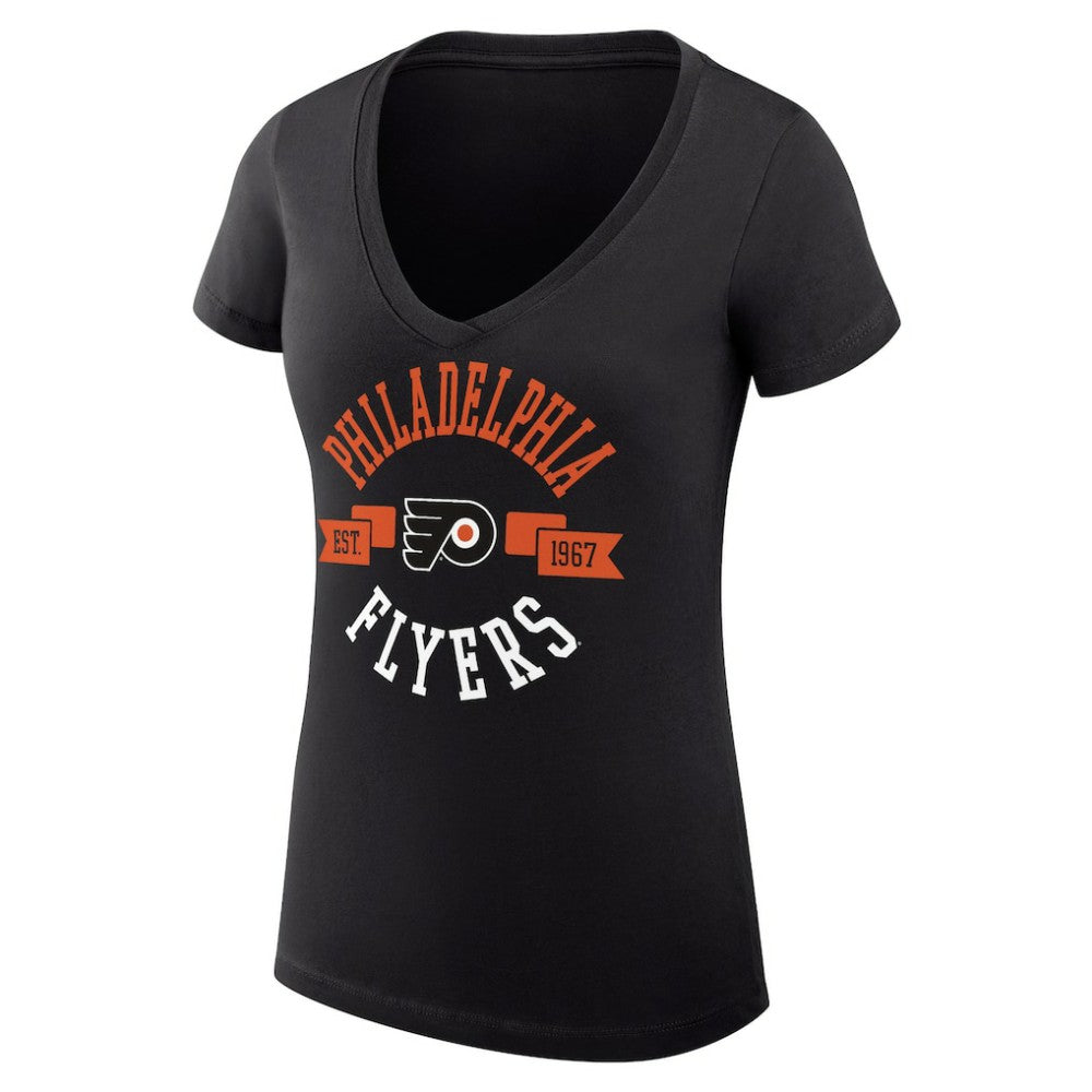 Philadelphia Flyers G-III 4Her by Carl Banks Women's Super-Slim Fit Lightweight City Graphic V-Neck T-Shirt - Black T-shirts