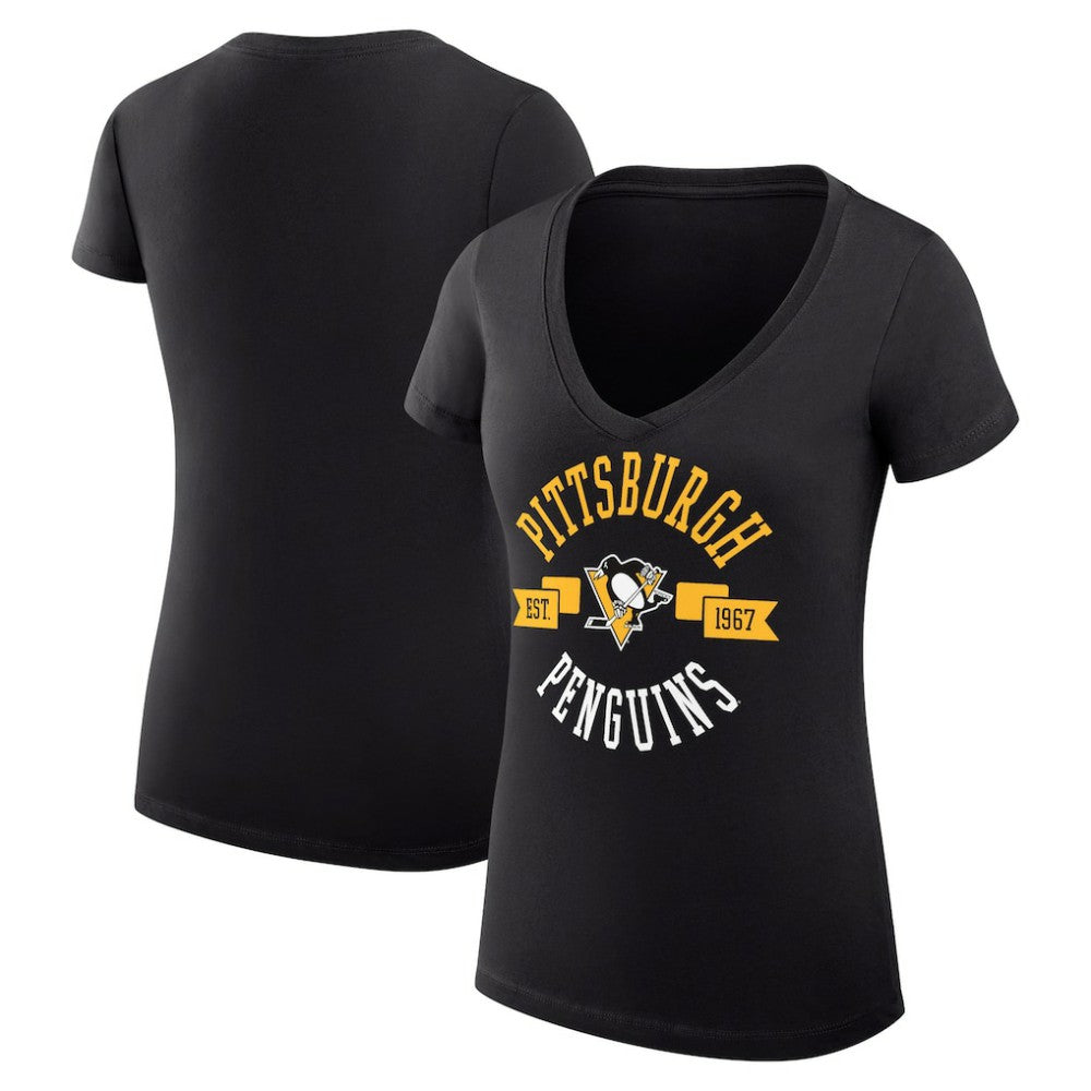 Pittsburgh Penguins G-III 4Her by Carl Banks Women's Super-Slim Fit Lightweight City Graphic V-Neck T-Shirt - Black T-shirts