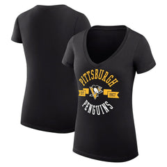 Pittsburgh Penguins G-III 4Her by Carl Banks Women's Super-Slim Fit Lightweight City Graphic V-Neck T-Shirt - Black T-shirts