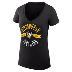 Pittsburgh Penguins G-III 4Her by Carl Banks Women's Super-Slim Fit Lightweight City Graphic V-Neck T-Shirt - Black T-shirts