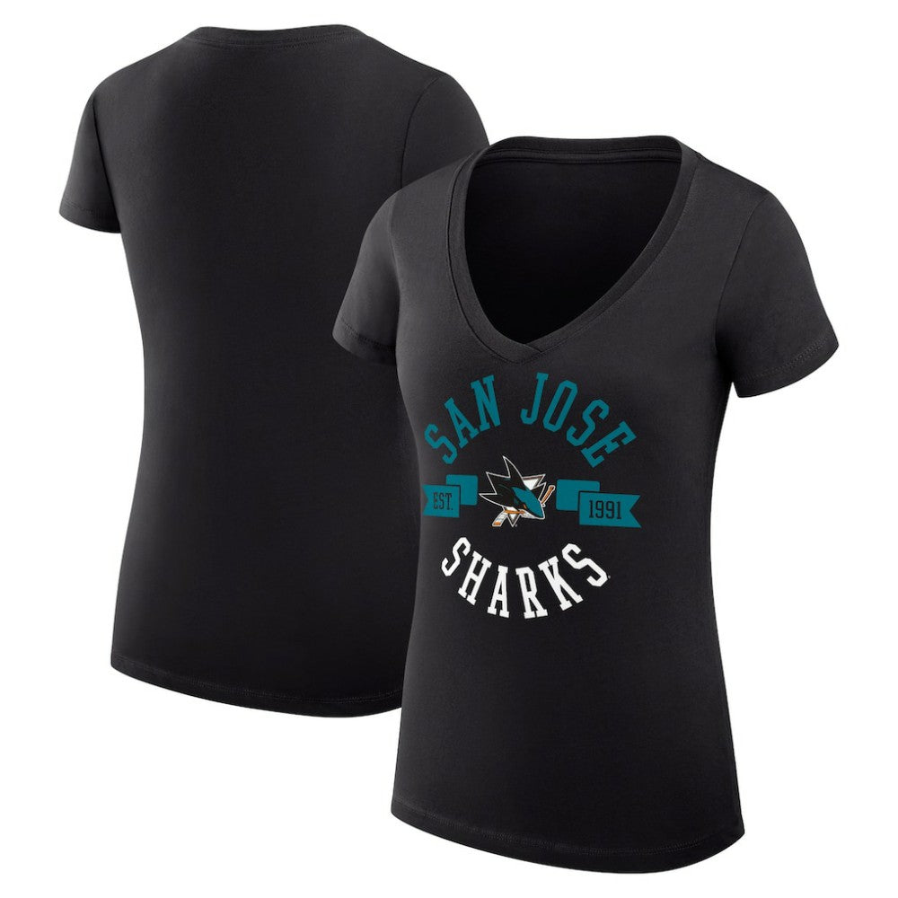 San Jose Sharks G-III 4Her by Carl Banks Women's Super-Slim Fit Lightweight City Graphic V-Neck T-Shirt - Black T-shirts