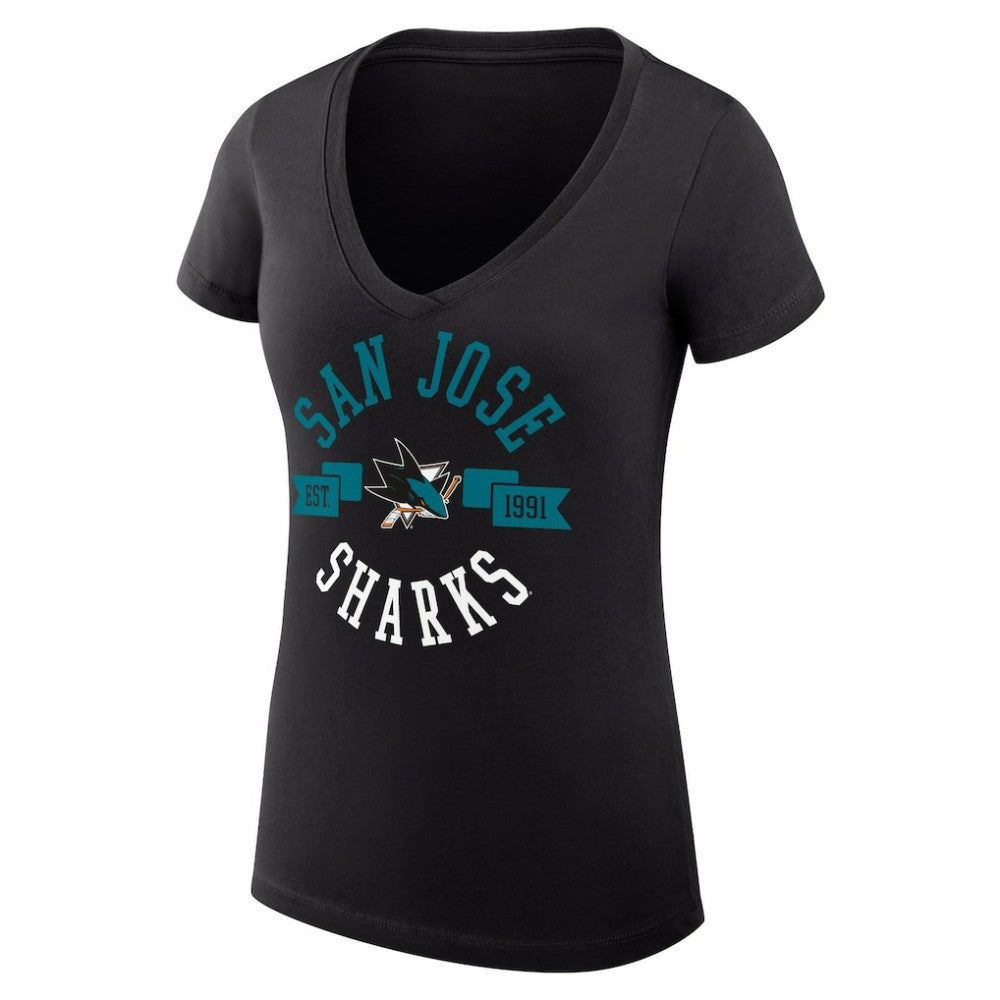 San Jose Sharks G-III 4Her by Carl Banks Women's Super-Slim Fit Lightweight City Graphic V-Neck T-Shirt - Black T-shirts