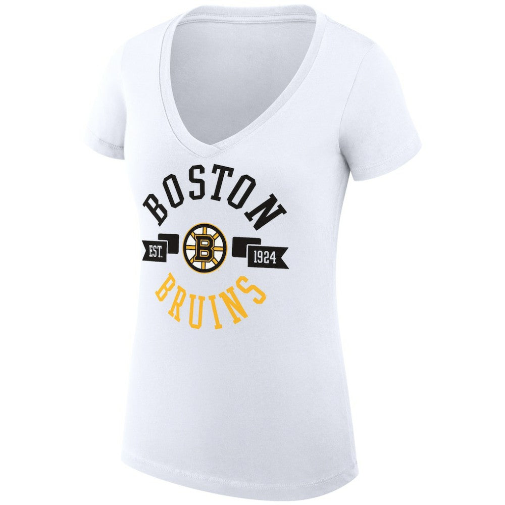 Boston Bruins G-III 4Her by Carl Banks Women's Super-Slim Fit Lightweight City Graphic V-Neck T-Shirt - White T-shirts