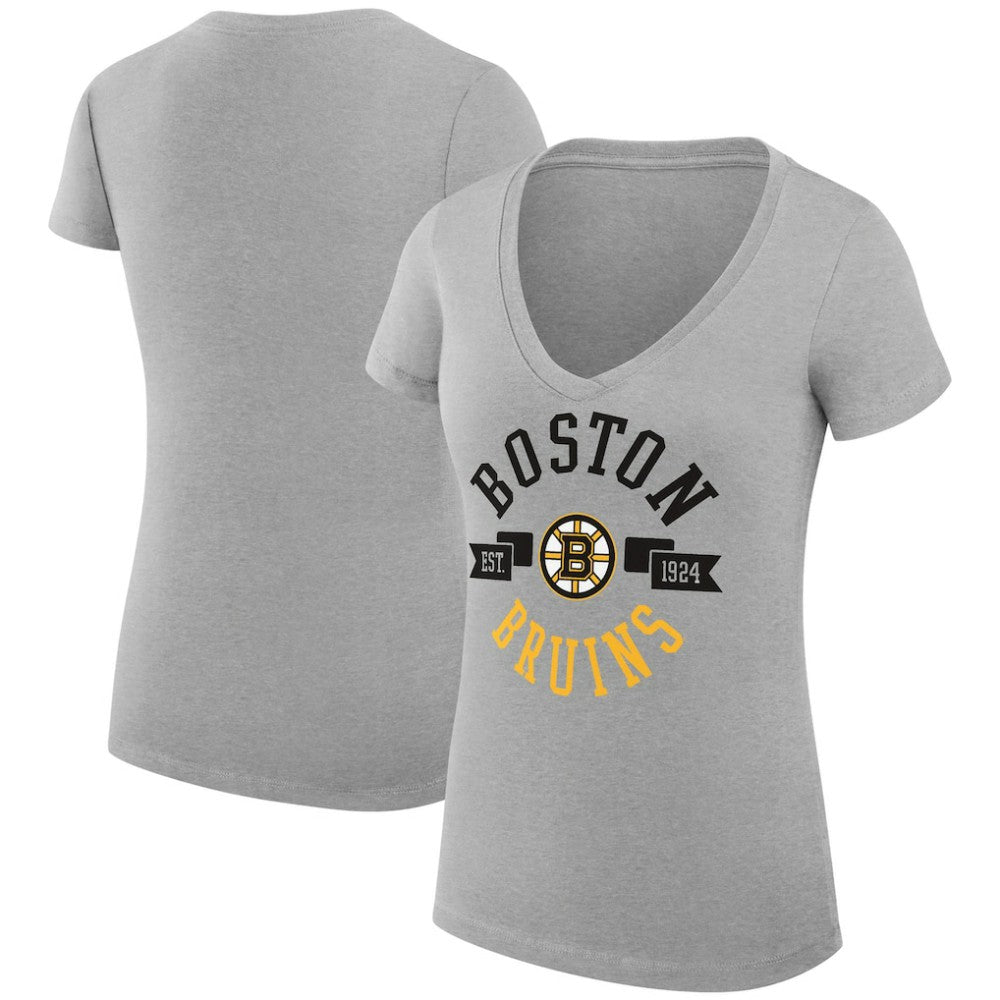 Boston Bruins G-III 4Her by Carl Banks Women's Super-Slim Fit Lightweight City Graphic V-Neck T-Shirt - Heather Gray T-shirts