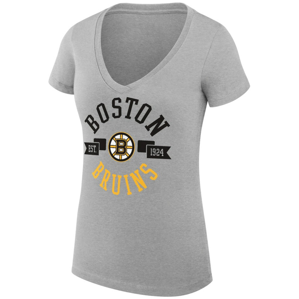 Boston Bruins G-III 4Her by Carl Banks Women's Super-Slim Fit Lightweight City Graphic V-Neck T-Shirt - Heather Gray T-shirts