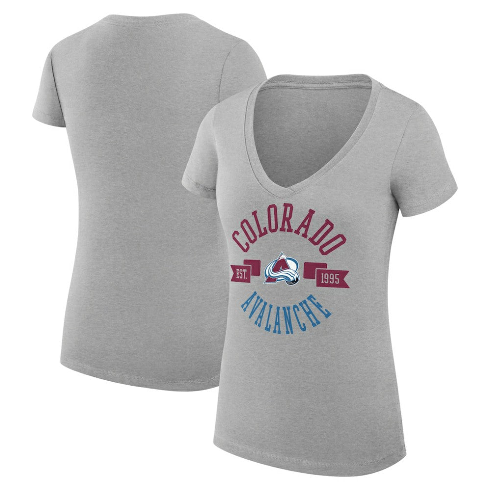 Colorado Avalanche G-III 4Her by Carl Banks Women's Super-Slim Fit Lightweight City Graphic V-Neck T-Shirt - Heather Gray T-shirts