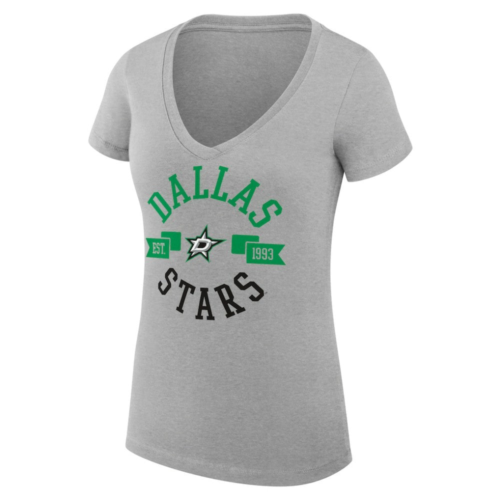 Dallas Stars G-III 4Her by Carl Banks Women's Super-Slim Fit Lightweight City Graphic V-Neck T-Shirt - Heather Gray T-shirts