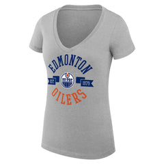 Edmonton Oilers G-III 4Her by Carl Banks Women's Super-Slim Fit Lightweight City Graphic V-Neck T-Shirt - Heather Gray T-shirts