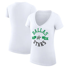 Dallas Stars G-III 4Her by Carl Banks Women's Super-Slim Fit Lightweight City Graphic V-Neck T-Shirt - White T-shirts