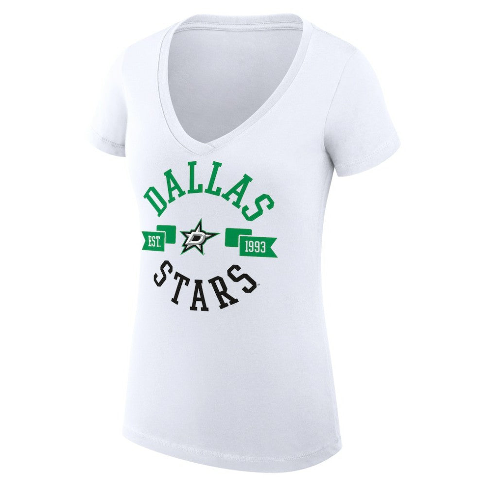 Dallas Stars G-III 4Her by Carl Banks Women's Super-Slim Fit Lightweight City Graphic V-Neck T-Shirt - White T-shirts