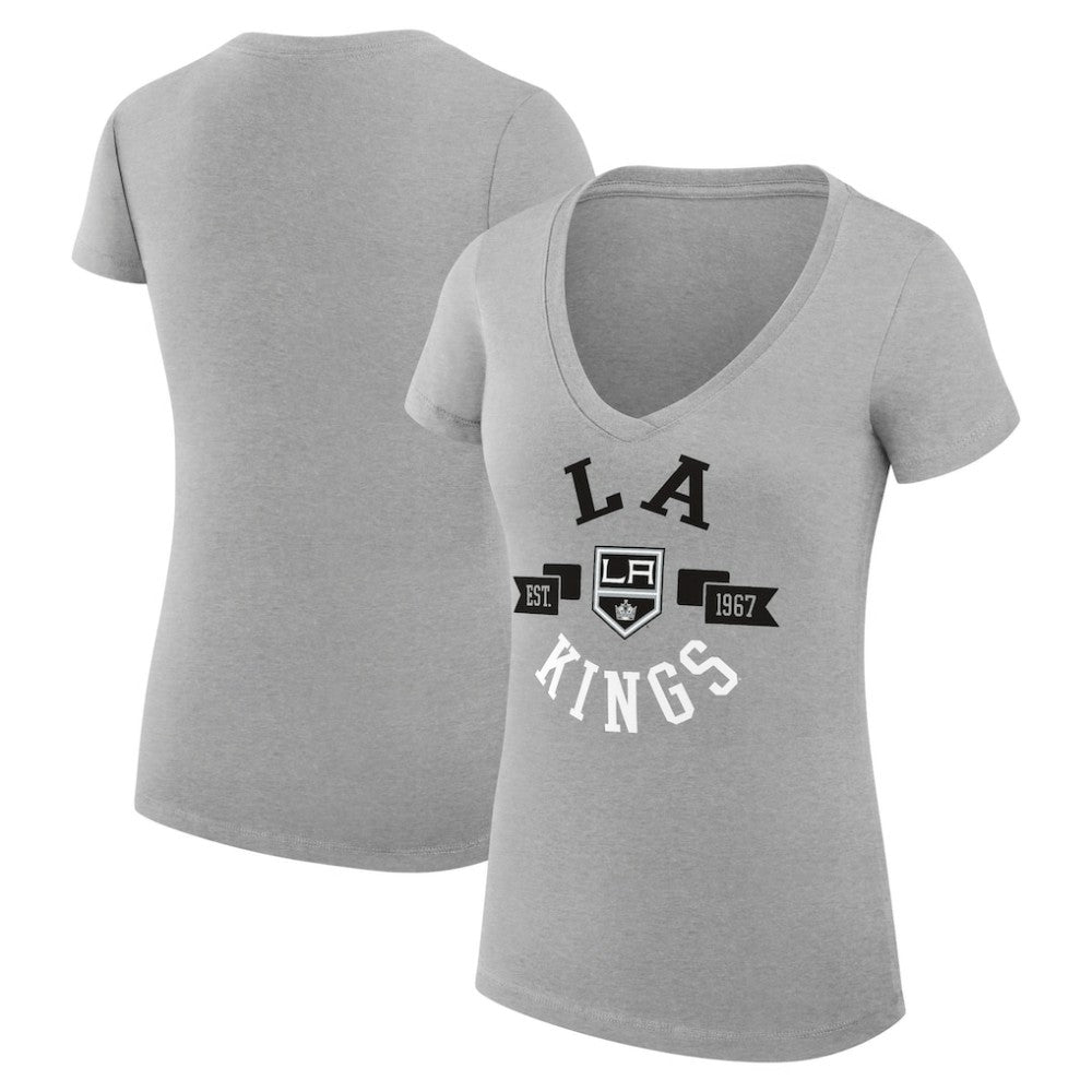 Los Angeles Kings G-III 4Her by Carl Banks Women's Super-Slim Fit Lightweight City Graphic V-Neck T-Shirt - Heather Gray T-shirts