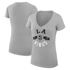 Los Angeles Kings G-III 4Her by Carl Banks Women's Super-Slim Fit Lightweight City Graphic V-Neck T-Shirt - Heather Gray T-shirts