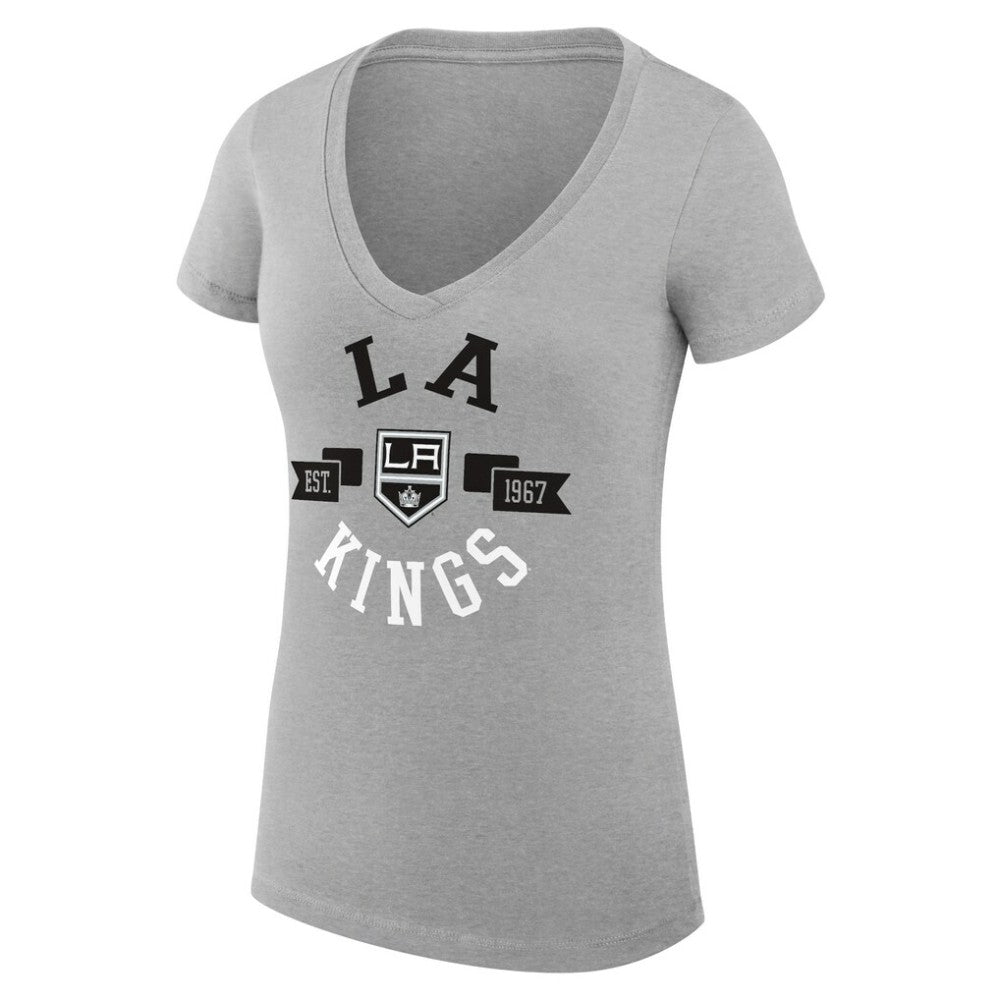 Los Angeles Kings G-III 4Her by Carl Banks Women's Super-Slim Fit Lightweight City Graphic V-Neck T-Shirt - Heather Gray T-shirts
