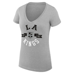 Los Angeles Kings G-III 4Her by Carl Banks Women's Super-Slim Fit Lightweight City Graphic V-Neck T-Shirt - Heather Gray T-shirts
