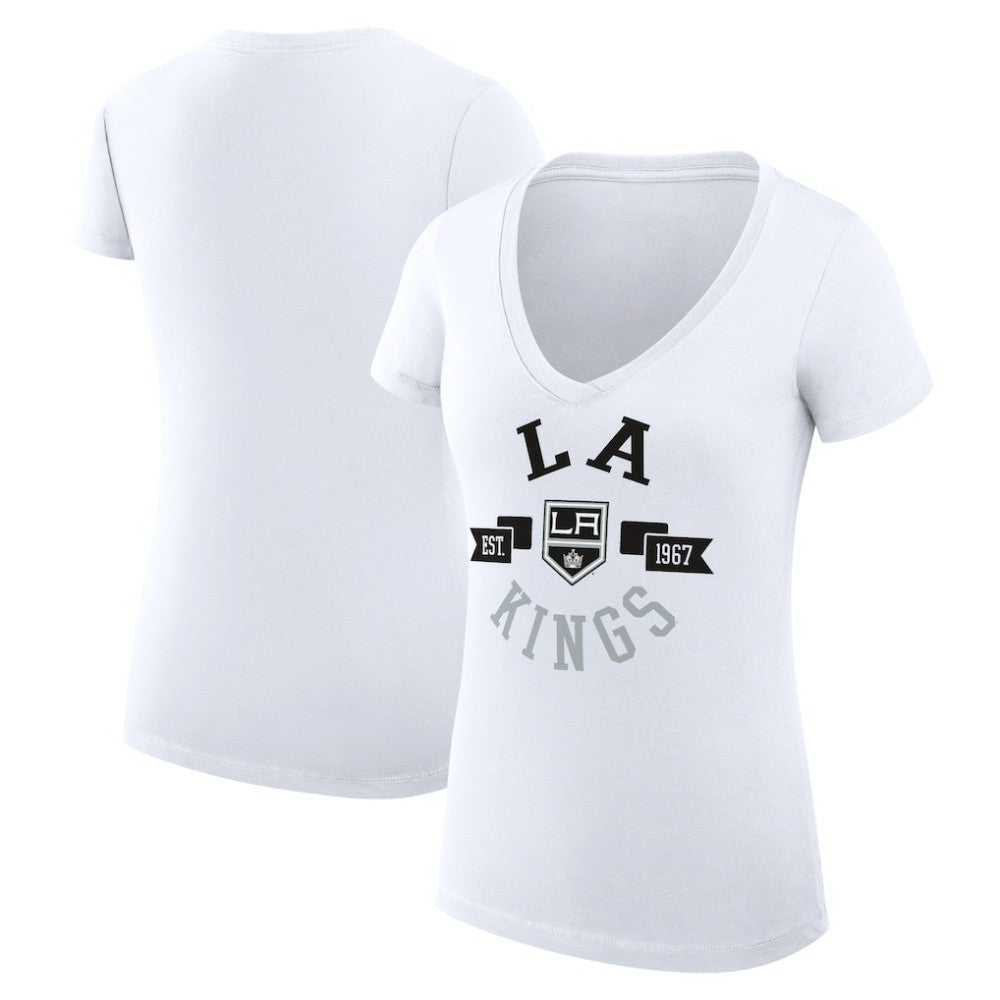 Los Angeles Kings G-III 4Her by Carl Banks Women's Super-Slim Fit Lightweight City Graphic V-Neck T-Shirt - White T-shirts