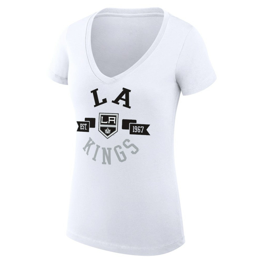 Los Angeles Kings G-III 4Her by Carl Banks Women's Super-Slim Fit Lightweight City Graphic V-Neck T-Shirt - White T-shirts