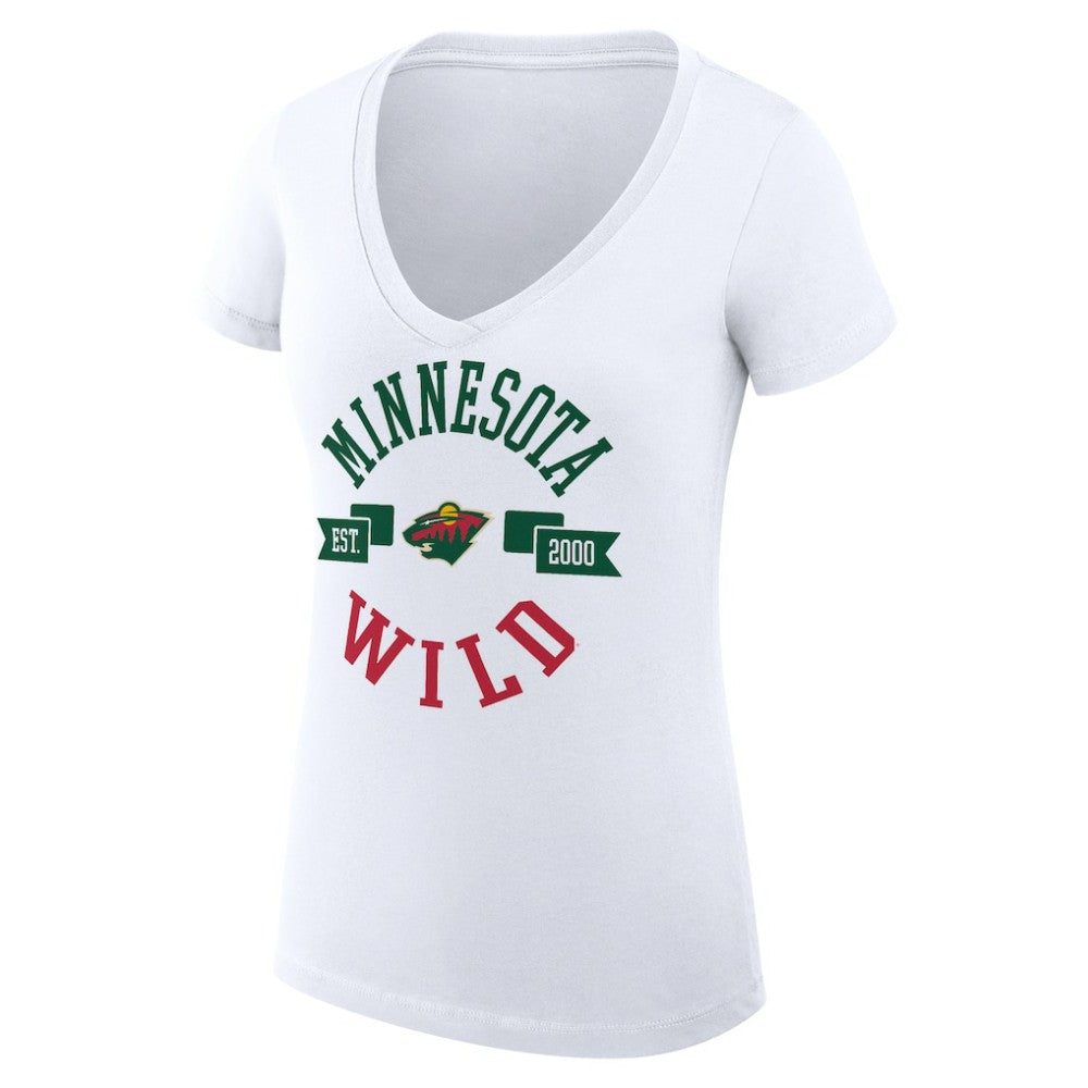 Minnesota Wild G-III 4Her by Carl Banks Women's Super-Slim Fit Lightweight City Graphic V-Neck T-Shirt - White T-shirts