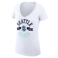 Seattle Kraken G-III 4Her by Carl Banks Women's Super-Slim Fit Lightweight City Graphic V-Neck T-Shirt - White T-shirts