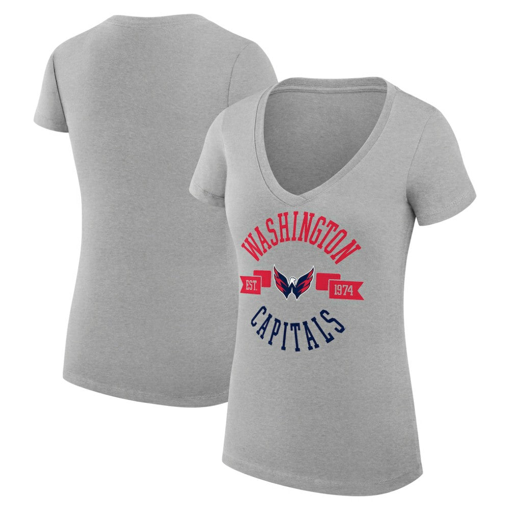 Washington Capitals G-III 4Her by Carl Banks Women's Super-Slim Fit Lightweight City Graphic V-Neck T-Shirt - Heather Gray T-shirts