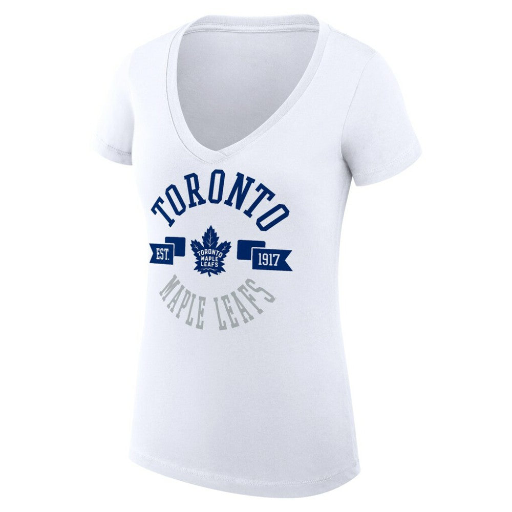 Toronto Maple Leafs G-III 4Her by Carl Banks Women's Super-Slim Fit Lightweight City Graphic V-Neck T-Shirt - White T-shirts
