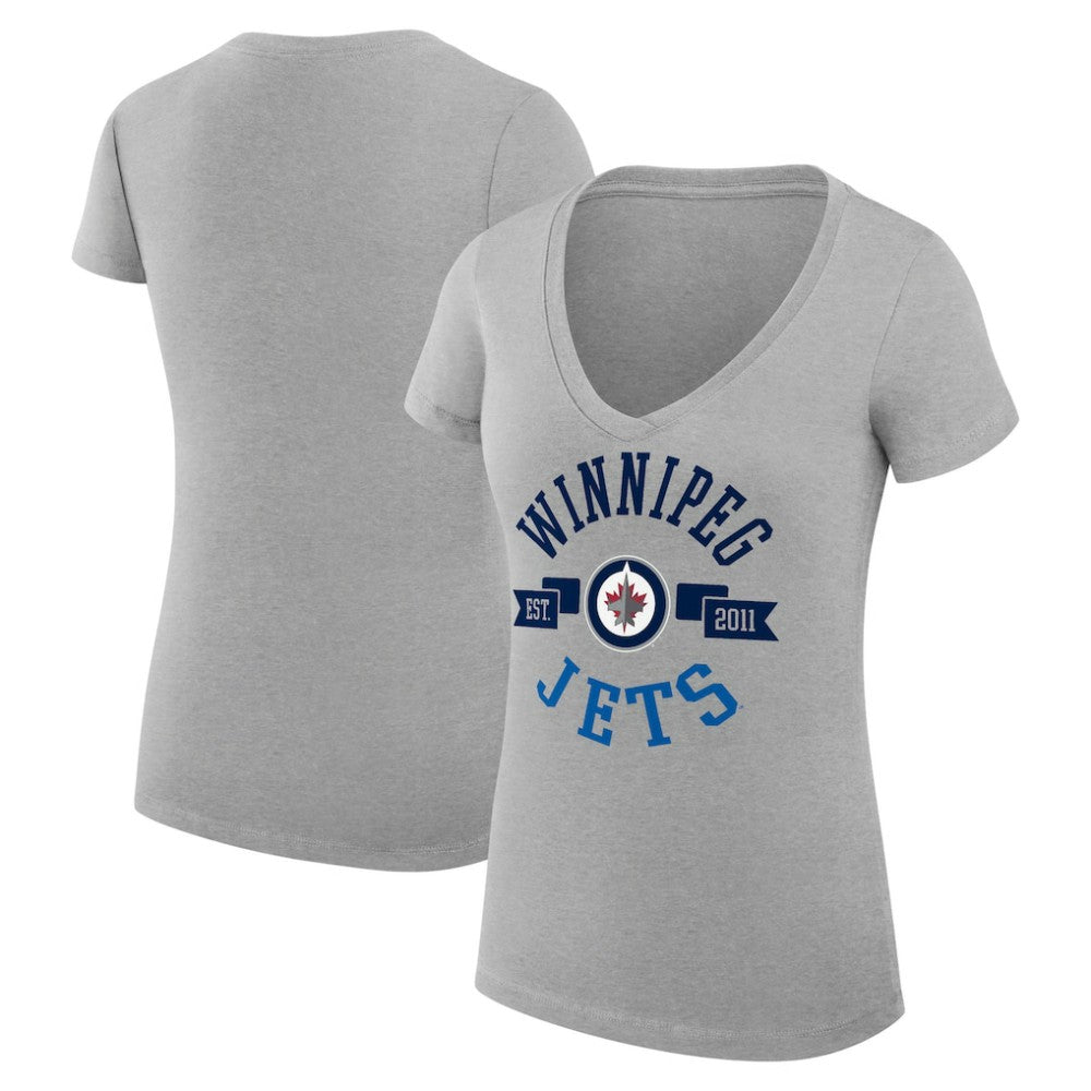 Winnipeg Jets G-III 4Her by Carl Banks Women's Super-Slim Fit Lightweight City Graphic V-Neck T-Shirt - Heather Gray T-shirts