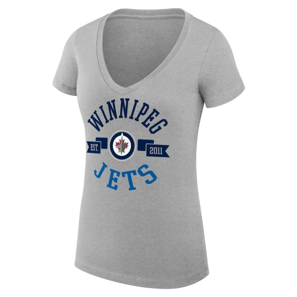 Winnipeg Jets G-III 4Her by Carl Banks Women's Super-Slim Fit Lightweight City Graphic V-Neck T-Shirt - Heather Gray T-shirts