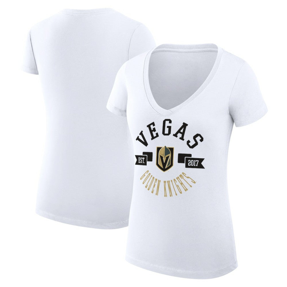 Vegas Golden Knights G-III 4Her by Carl Banks Women's Super-Slim Fit Lightweight City Graphic V-Neck T-Shirt - White T-shirts