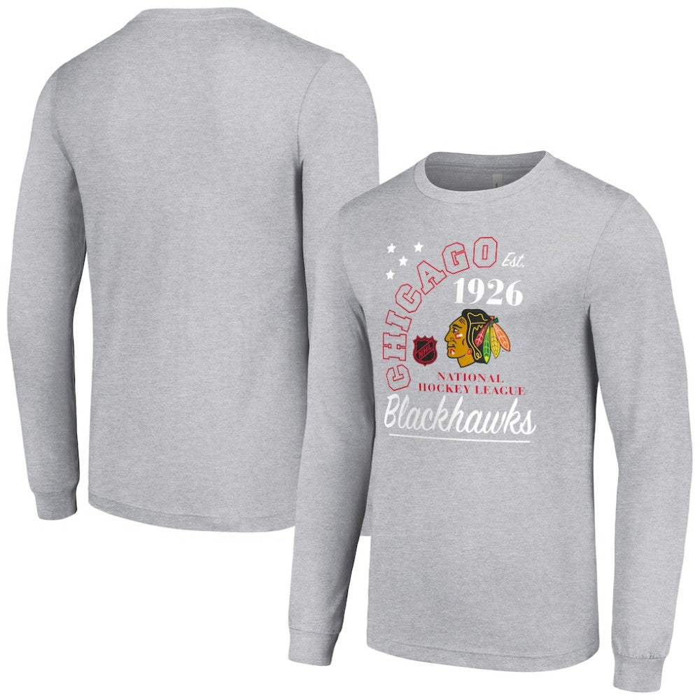 Chicago Blackhawks Starter Arch City Theme Graphic Long Sleeve T-Shirt - Heather Gray T-shirts