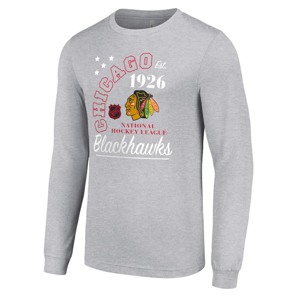 Chicago Blackhawks Starter Arch City Theme Graphic Long Sleeve T-Shirt - Heather Gray T-shirts