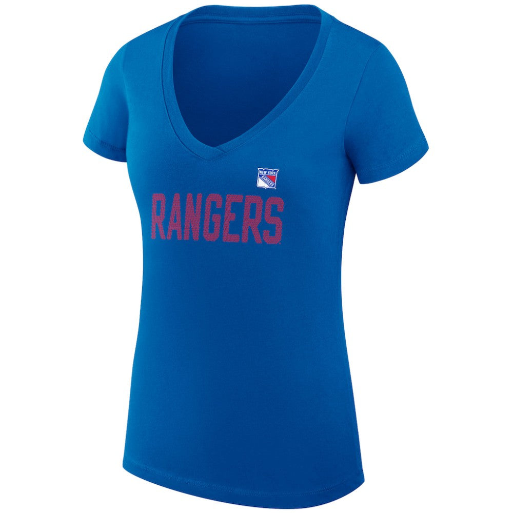 New York Rangers G-III 4Her by Carl Banks Women's Super-Slim Fit Lightweight Dot Print Team V-Neck T-Shirt - Blue T-shirts