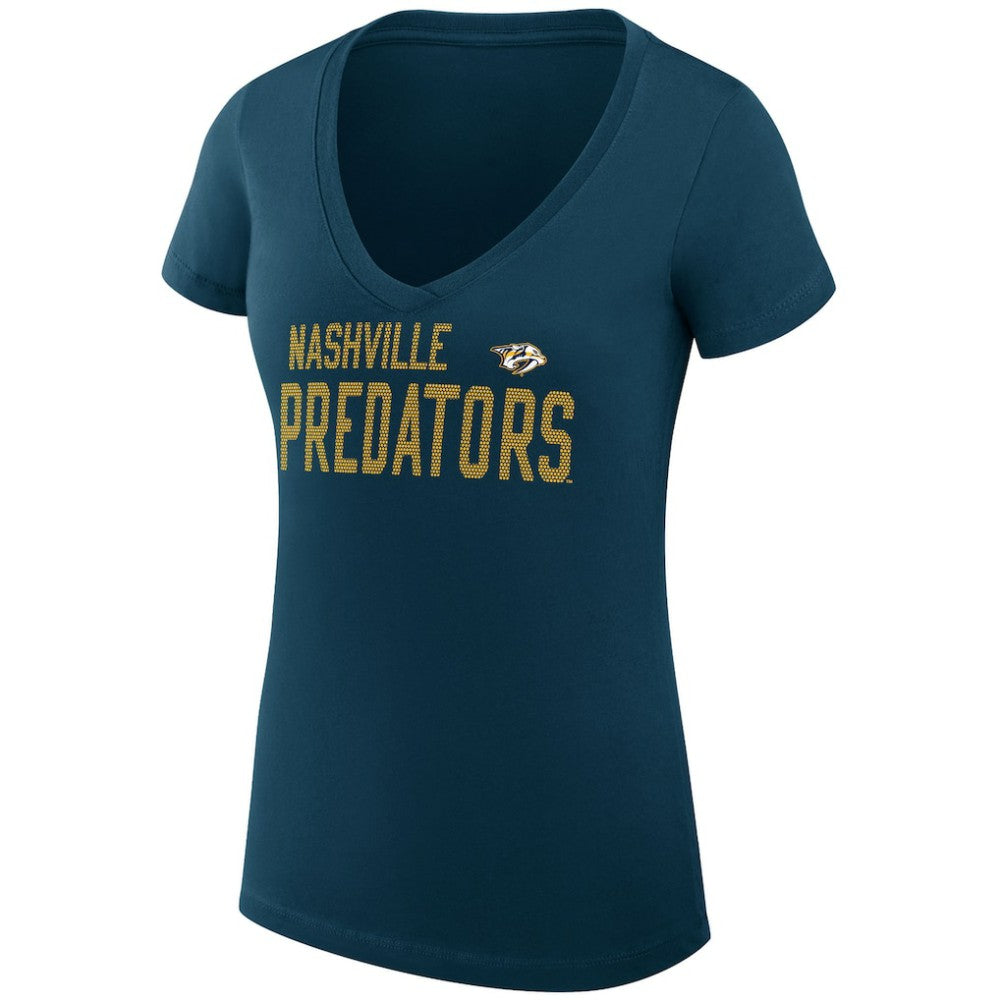 Nashville Predators G-III 4Her by Carl Banks Women's Super-Slim Fit Lightweight Dot Print Team V-Neck T-Shirt - Navy T-shirts