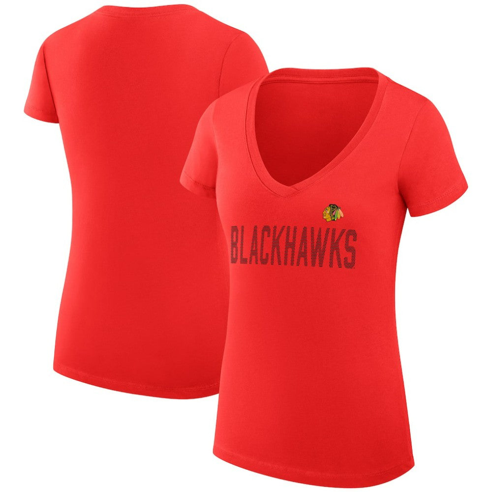 Chicago Blackhawks G-III 4Her by Carl Banks Women's Super-Slim Fit Lightweight Dot Print Team V-Neck T-Shirt - Red T-shirts