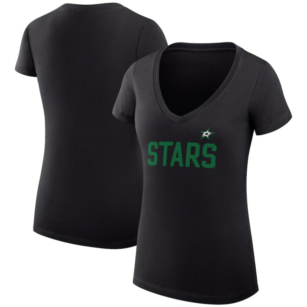 Dallas Stars G-III 4Her by Carl Banks Women's Super-Slim Fit Lightweight Dot Print Team V-Neck T-Shirt - Black T-shirts
