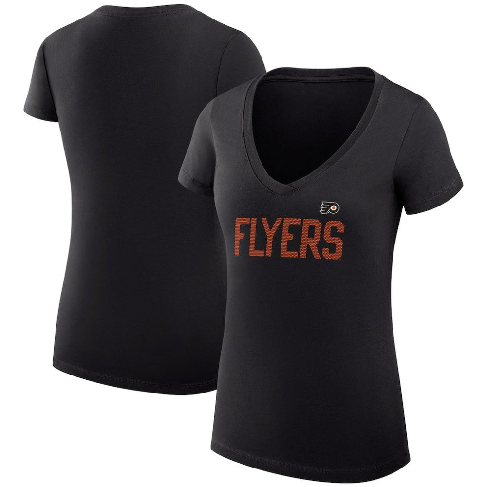 Philadelphia Flyers G-III 4Her by Carl Banks Women's Super-Slim Fit Lightweight Dot Print Team V-Neck T-Shirt - Black T-shirts