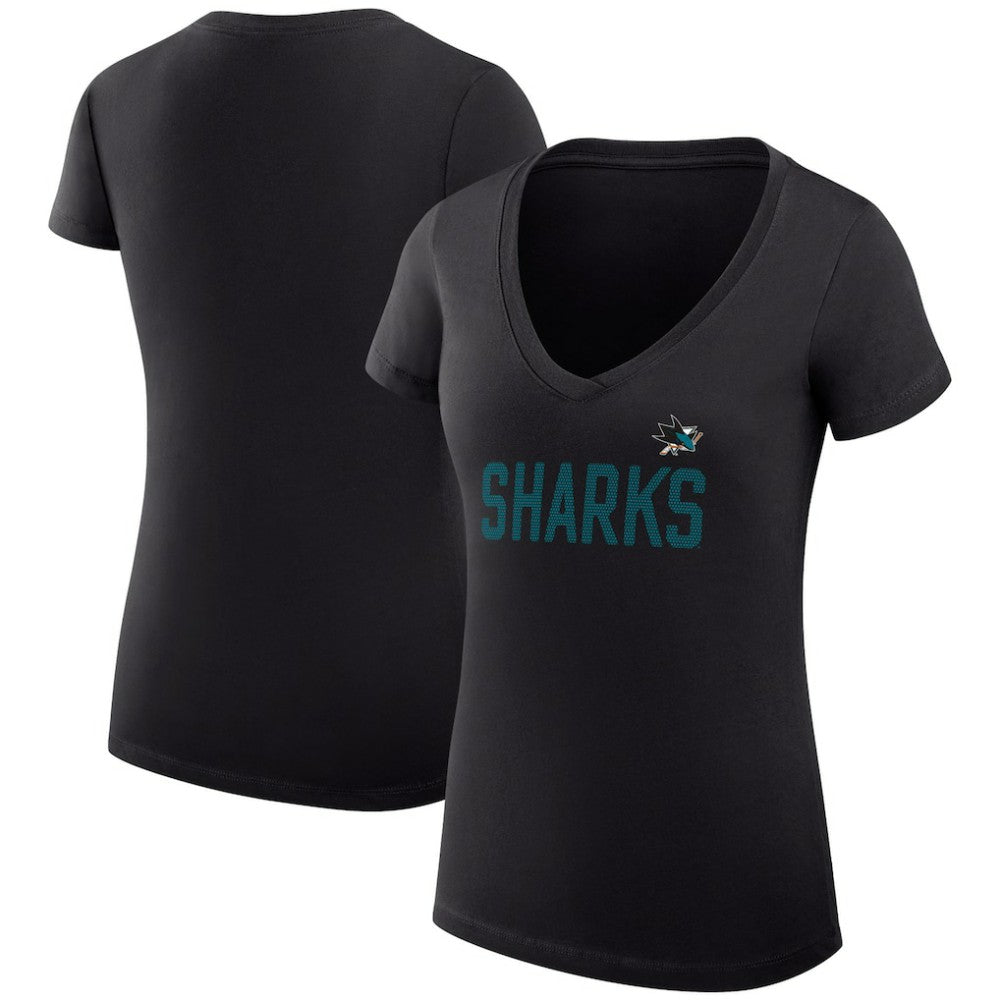 San Jose Sharks G-III 4Her by Carl Banks Women's Super-Slim Fit Lightweight Dot Print Team V-Neck T-Shirt - Black T-shirts