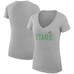 Dallas Stars G-III 4Her by Carl Banks Women's Super-Slim Fit Lightweight Dot Print Team V-Neck T-Shirt - Heather Gray T-shirts