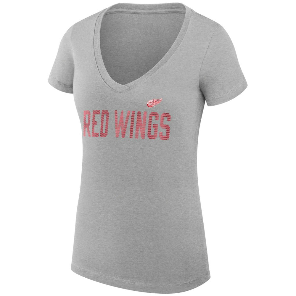 Detroit Red Wings G-III 4Her by Carl Banks Women's Super-Slim Fit Lightweight Dot Print Team V-Neck T-Shirt - Heather Gray T-shirts