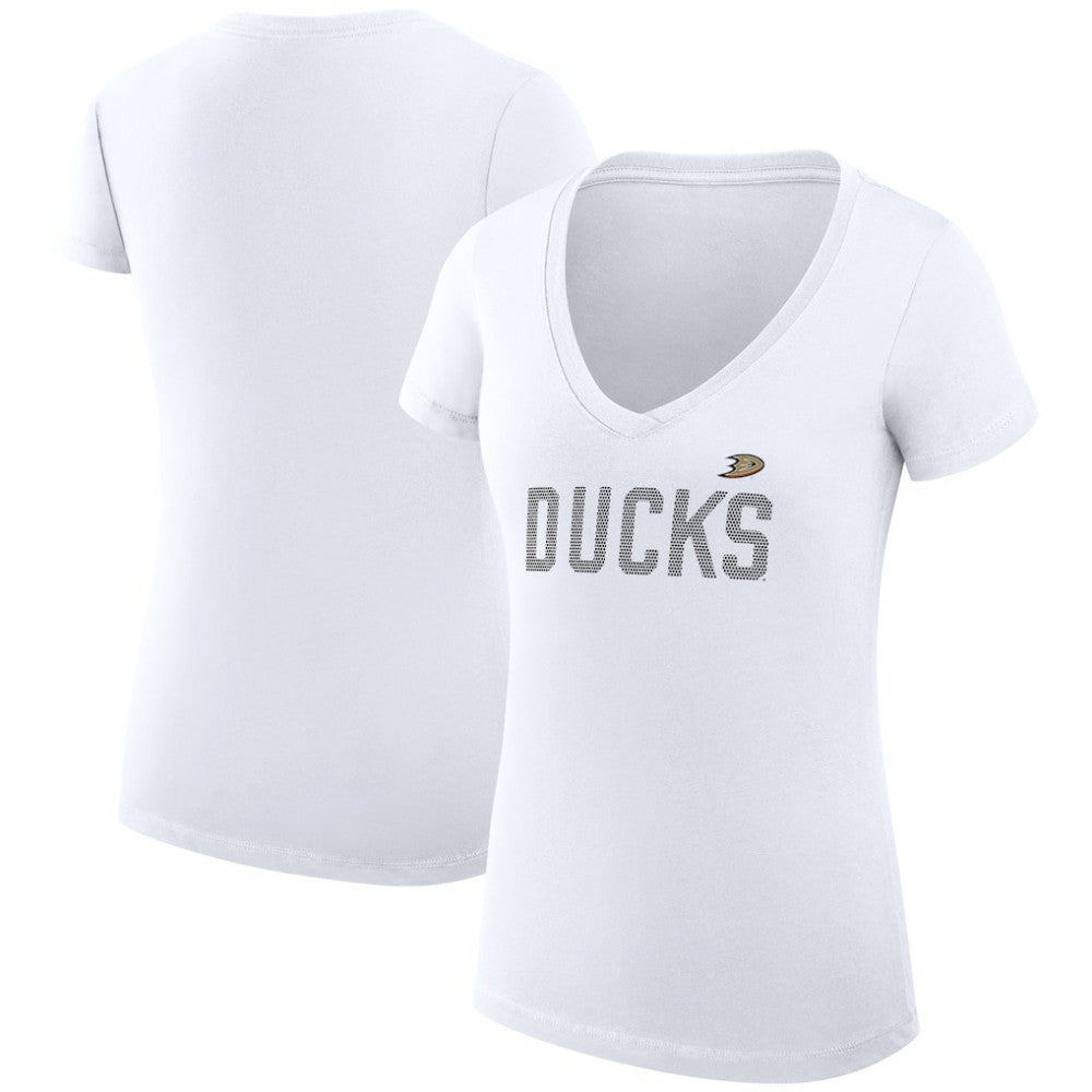 Anaheim Ducks G-III 4Her by Carl Banks Women's Super-Slim Fit Lightweight Dot Print Team V-Neck T-Shirt - White T-shirts