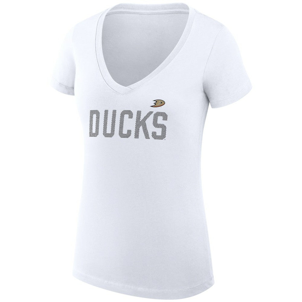 Anaheim Ducks G-III 4Her by Carl Banks Women's Super-Slim Fit Lightweight Dot Print Team V-Neck T-Shirt - White T-shirts